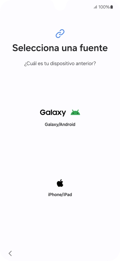 Pulsa el ajuste deseado y sigue las instrucciones de la pantalla para transferir el contenido del otro teléfono. Pulsa el ajuste deseado y sigue las instrucciones de la pantalla para transferir el contenido del otro teléfono.