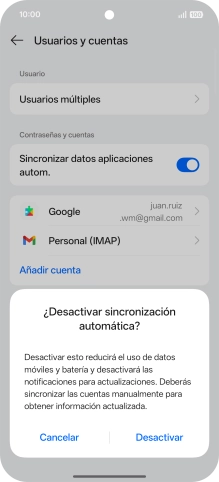 Si desactivas la función, pulsa Desactivar. Si desactivas la función, pulsa Desactivar.