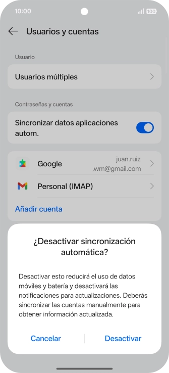 Si desactivas la función, pulsa Desactivar. Si desactivas la función, pulsa Desactivar.
