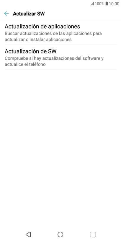 Pulsa Actualización de SW. Si hay una versión de software nueva disponible, aparecerá ahora en la pantalla. Sigue las indicaciones de la pantalla para actualizar el software del teléfono. Pulsa Actualización de SW. Si hay una versión de software nueva disponible, aparecerá ahora en la pantalla. Sigue las indicaciones de la pantalla para actualizar el software del teléfono.