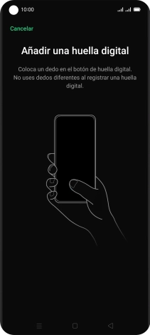 Sigue las indicaciones de la pantalla para crear una huella digital como código de seguridad. Sigue las indicaciones de la pantalla para crear una huella digital como código de seguridad.