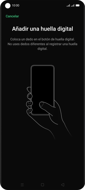 Sigue las indicaciones de la pantalla para crear una huella digital como código de seguridad. Sigue las indicaciones de la pantalla para crear una huella digital como código de seguridad.