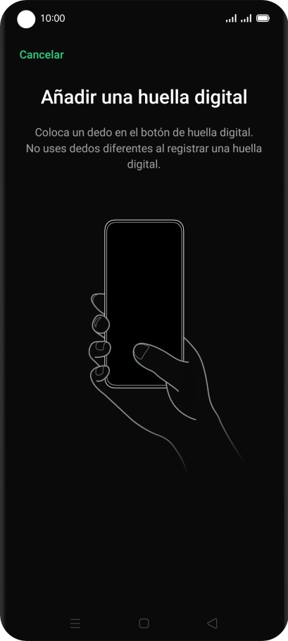 Sigue las indicaciones de la pantalla para crear una huella digital como código de seguridad. Sigue las indicaciones de la pantalla para crear una huella digital como código de seguridad.