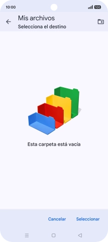 Si deseas crear una nueva carpeta, pulsa el icono de nueva carpeta y sigue las indicaciones de la pantalla para crearla. Si deseas crear una nueva carpeta, pulsa el icono de nueva carpeta y sigue las indicaciones de la pantalla para crearla.