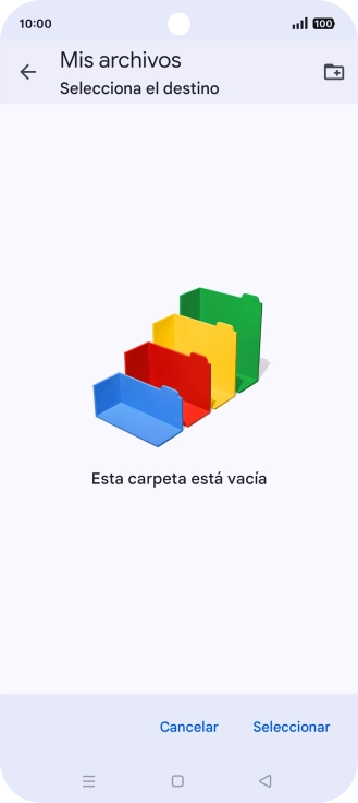 Si deseas crear una nueva carpeta, pulsa el icono de nueva carpeta y sigue las indicaciones de la pantalla para crearla. Si deseas crear una nueva carpeta, pulsa el icono de nueva carpeta y sigue las indicaciones de la pantalla para crearla.
