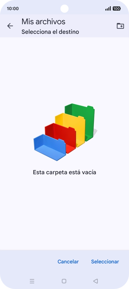 Si deseas crear una nueva carpeta, pulsa el icono de nueva carpeta y sigue las indicaciones de la pantalla para crearla. Si deseas crear una nueva carpeta, pulsa el icono de nueva carpeta y sigue las indicaciones de la pantalla para crearla.