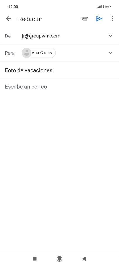 Pulsa en el campo de escritura y escribe el texto del correo electrónico. Pulsa en el campo de escritura y escribe el texto del correo electrónico.