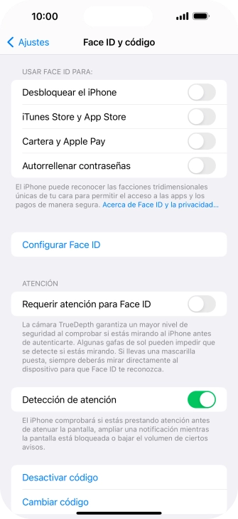 Pulsa Desactivar código e introduce el código de seguridad. Pulsa Desactivar código e introduce el código de seguridad.