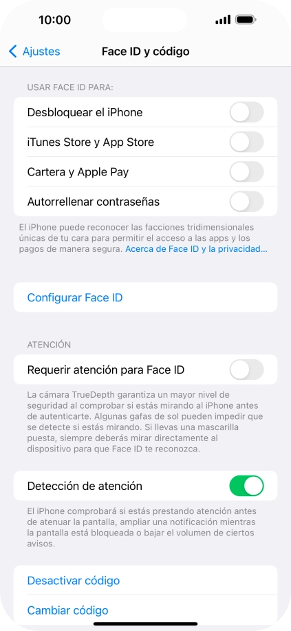 Pulsa Desactivar código e introduce el código de seguridad. Pulsa Desactivar código e introduce el código de seguridad.