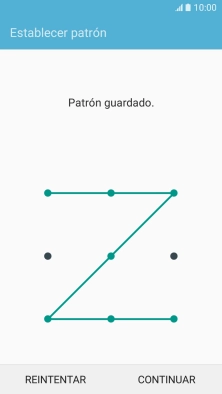 Desliza el dedo por la pantalla para unir por lo menos cuatro puntos y pulsa CONTINUAR. Desliza el dedo por la pantalla para unir por lo menos cuatro puntos y pulsa CONTINUAR.