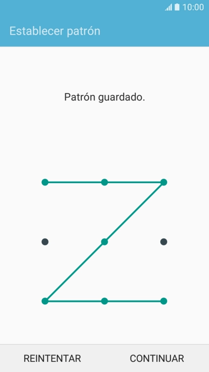 Desliza el dedo por la pantalla para unir por lo menos cuatro puntos y pulsa CONTINUAR. Desliza el dedo por la pantalla para unir por lo menos cuatro puntos y pulsa CONTINUAR.