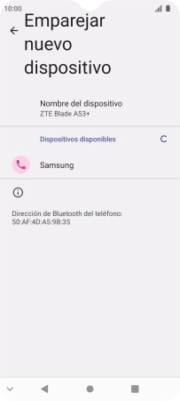 Pulsa el dispositivo Bluetooth deseado y sigue las indicaciones de la pantalla para vincular el dispositivo al teléfono. Pulsa el dispositivo Bluetooth deseado y sigue las indicaciones de la pantalla para vincular el dispositivo al teléfono.