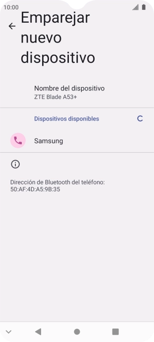 Pulsa el dispositivo Bluetooth deseado y sigue las indicaciones de la pantalla para vincular el dispositivo al teléfono. Pulsa el dispositivo Bluetooth deseado y sigue las indicaciones de la pantalla para vincular el dispositivo al teléfono.