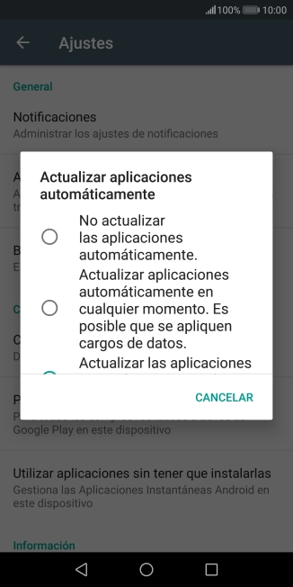 Para desactivar la actualización automática de apps, pulsa No actualizar las aplicaciones automáticamente.. Para desactivar la actualización automática de apps, pulsa No actualizar las aplicaciones automáticamente..