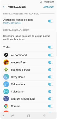 Pulsa el indicador junto a la app deseada para activar o desactivar la función. Pulsa el indicador junto a la app deseada para activar o desactivar la función.