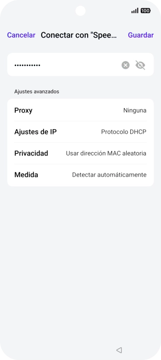 Introduce la contraseña de la red wifi y pulsa Guardar. Introduce la contraseña de la red wifi y pulsa Guardar.