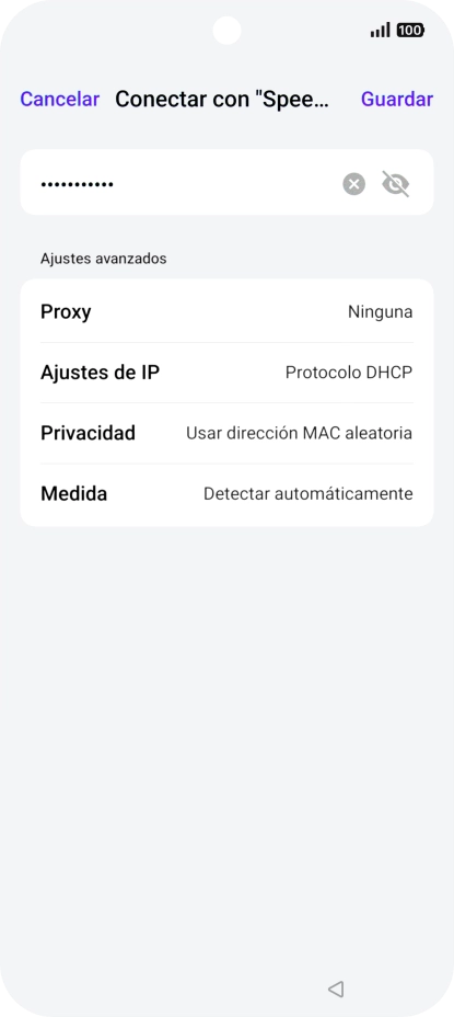 Introduce la contraseña de la red wifi y pulsa Guardar. Introduce la contraseña de la red wifi y pulsa Guardar.