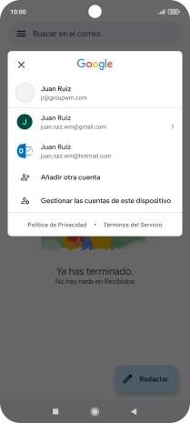 Pulsa la cuenta de correo electrónico deseada. Pulsa la cuenta de correo electrónico deseada.