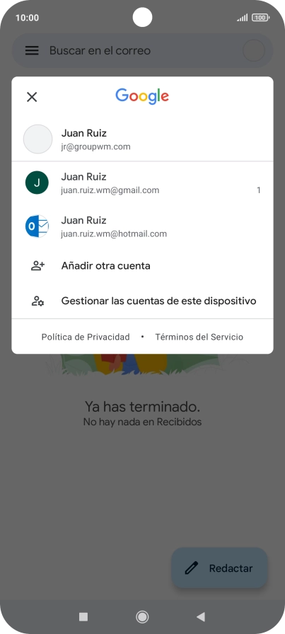 Pulsa la cuenta de correo electrónico deseada. Pulsa la cuenta de correo electrónico deseada.