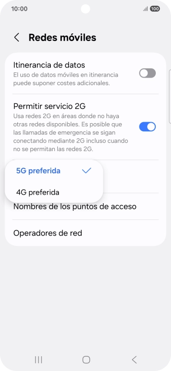 Pulsa el tipo de red deseado.