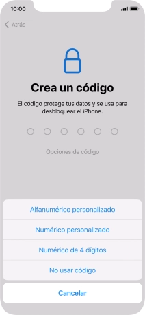 Sigue las indicaciones de la pantalla para activar el uso del código de seguridad o pulsa No usar código. Sigue las indicaciones de la pantalla para activar el uso del código de seguridad o pulsa No usar código.