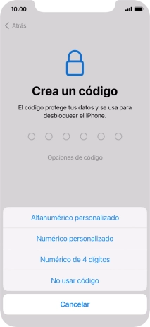 Sigue las indicaciones de la pantalla para activar el uso del código de seguridad o pulsa No usar código. Sigue las indicaciones de la pantalla para activar el uso del código de seguridad o pulsa No usar código.