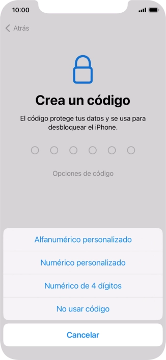 Sigue las indicaciones de la pantalla para activar el uso del código de seguridad o pulsa No usar código. Sigue las indicaciones de la pantalla para activar el uso del código de seguridad o pulsa No usar código.