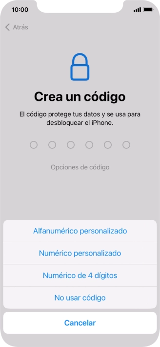 Sigue las indicaciones de la pantalla para activar el uso del código de seguridad o pulsa No usar código. Sigue las indicaciones de la pantalla para activar el uso del código de seguridad o pulsa No usar código.