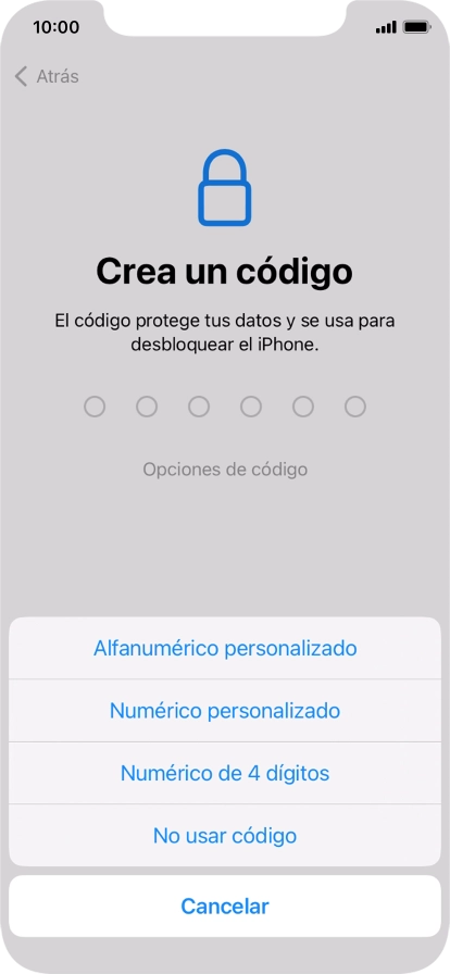 Sigue las indicaciones de la pantalla para activar el uso del código de seguridad o pulsa No usar código. Sigue las indicaciones de la pantalla para activar el uso del código de seguridad o pulsa No usar código.
