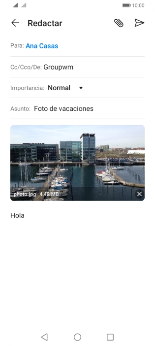 Pulsa el icono de envío cuando termines de escribir el correo electrónico. Pulsa el icono de envío cuando termines de escribir el correo electrónico.