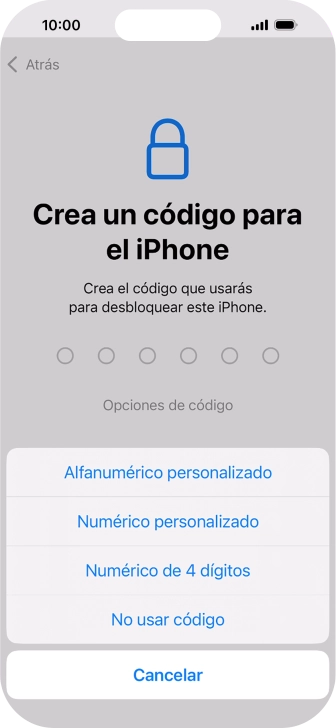 Sigue las indicaciones de la pantalla para activar el uso del código de seguridad o pulsa No usar código. Sigue las indicaciones de la pantalla para activar el uso del código de seguridad o pulsa No usar código.