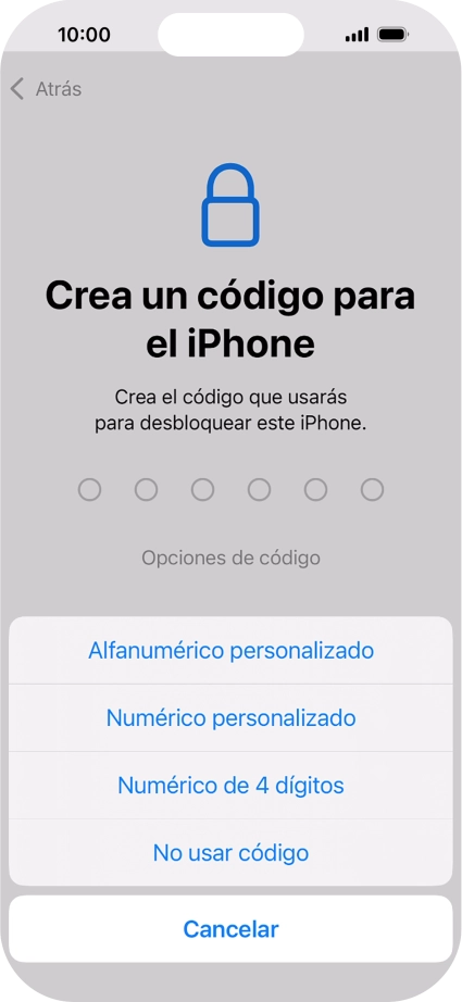 Sigue las indicaciones de la pantalla para activar el uso del código de seguridad o pulsa No usar código. Sigue las indicaciones de la pantalla para activar el uso del código de seguridad o pulsa No usar código.