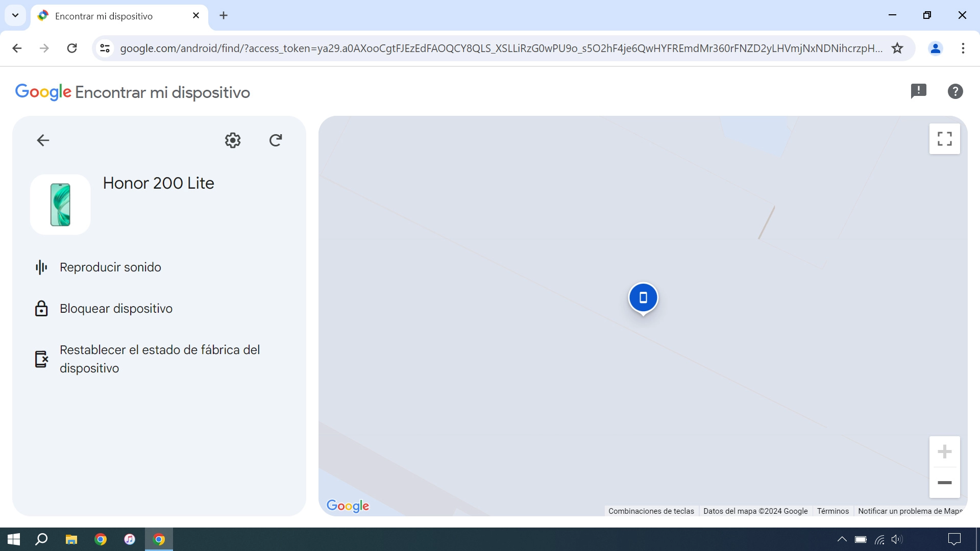 La última posición del teléfono se visualiza en el mapa.
