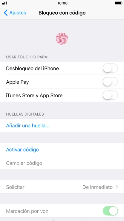Pulsa Añadir una huella... y sigue las indicaciones de la pantalla para añadir tu huella digital. Pulsa Añadir una huella... y sigue las indicaciones de la pantalla para añadir tu huella digital.