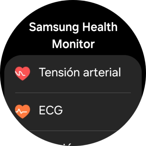 Pulsa Tensión arterial y sigue las indicaciones de la pantalla para medir tu presión sanguínea. Pulsa Tensión arterial y sigue las indicaciones de la pantalla para medir tu presión sanguínea.