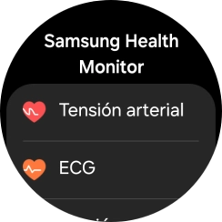 Pulsa Tensión arterial y sigue las indicaciones de la pantalla para medir tu presión sanguínea. Pulsa Tensión arterial y sigue las indicaciones de la pantalla para medir tu presión sanguínea.