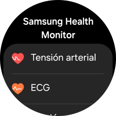 Pulsa Tensión arterial y sigue las indicaciones de la pantalla para medir tu presión sanguínea. Pulsa Tensión arterial y sigue las indicaciones de la pantalla para medir tu presión sanguínea.