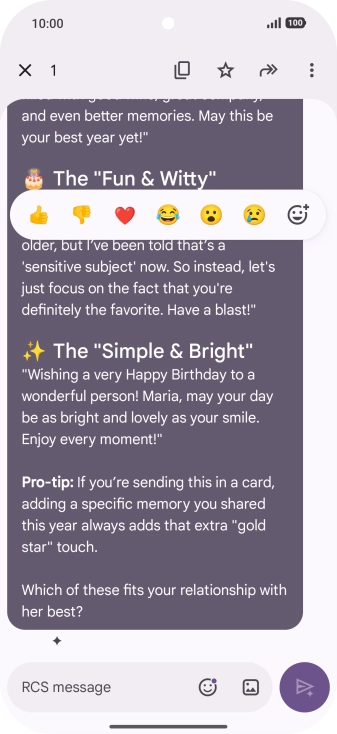 Press and hold the text suggestion from Gemini. Follow the instructions on the screen to use the text suggestion.