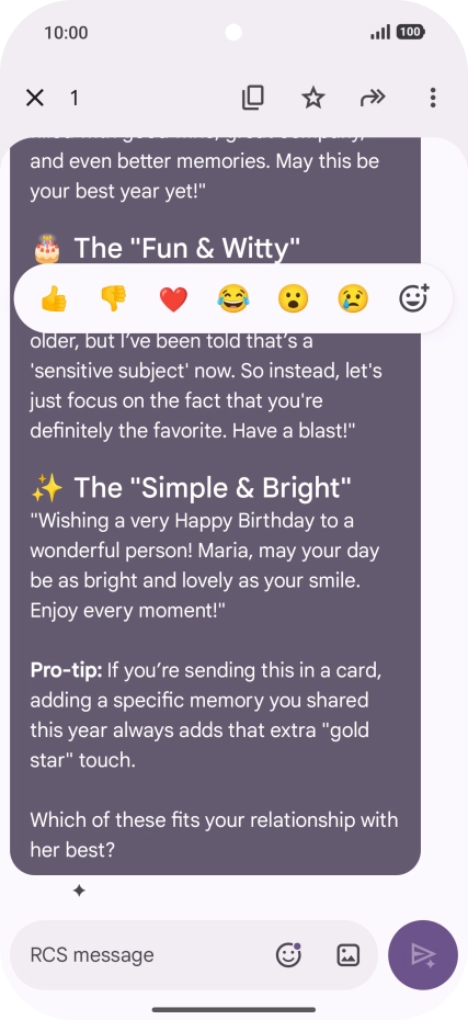 Press and hold the text suggestion from Gemini. Follow the instructions on the screen to use the text suggestion.