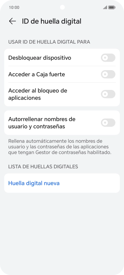 Pulsa Huella digital nueva. Pulsa Huella digital nueva.