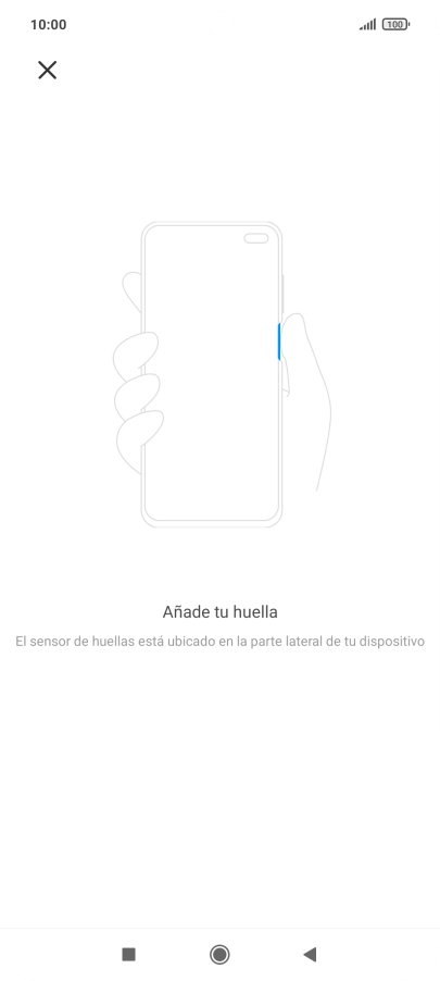 Sigue las indicaciones de la pantalla para crear una huella digital como código de seguridad. Sigue las indicaciones de la pantalla para crear una huella digital como código de seguridad.