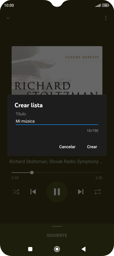 Introduce el nombre deseado de la lista de reproducción y pulsa Crear. Introduce el nombre deseado de la lista de reproducción y pulsa Crear.