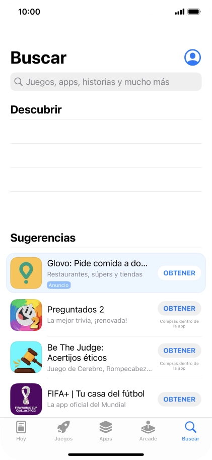 Pulsa en el campo de búsqueda e introduce el nombre o el tema de la app deseada. Pulsa en el campo de búsqueda e introduce el nombre o el tema de la app deseada.