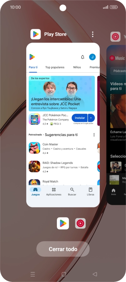 Para cerrar una sola aplicación en ejecución, desliza el dedo hacia arriba sobre la aplicación deseada.