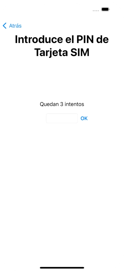 Si es necesario desbloquear la tarjeta SIM, introduce el código PIN y pulsa OK. Si es necesario desbloquear la tarjeta SIM, introduce el código PIN y pulsa OK.