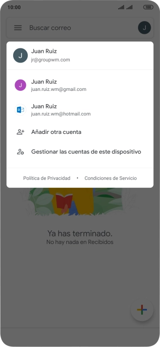Pulsa la cuenta de correo electrónico deseada. Pulsa la cuenta de correo electrónico deseada.