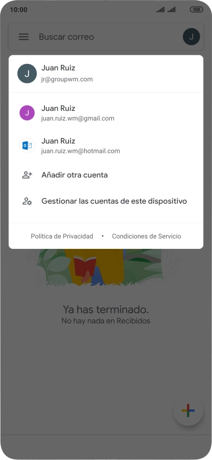 Pulsa la cuenta de correo electrónico deseada. Pulsa la cuenta de correo electrónico deseada.