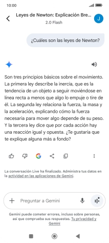 La transcripción de la conversación con Gemini Live aparece ahora en la pantalla. La transcripción de la conversación con Gemini Live aparece ahora en la pantalla.