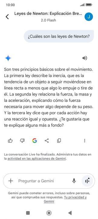 La transcripción de la conversación con Gemini Live aparece ahora en la pantalla. La transcripción de la conversación con Gemini Live aparece ahora en la pantalla.