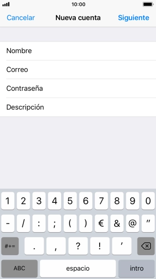 Pulsa Descripción e introduce el nombre de la cuenta de correo electrónico. Pulsa Descripción e introduce el nombre de la cuenta de correo electrónico.